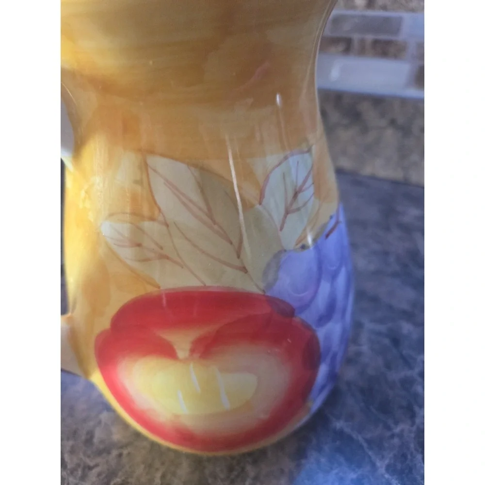 Holiday Designs USA pitcher Fruit Grapes Peaches Yellow Orange 7 Inches Tall